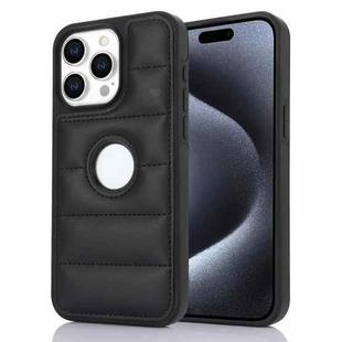 For iPhone 15 Pro Piano Key Hollow Cutout PU Phone Case(Black)