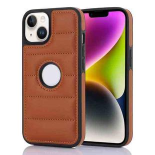 For iPhone 14 Plus Piano Key Hollow Cutout PU Phone Case(Brown)