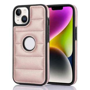 For iPhone 14 Plus Piano Key Hollow Cutout PU Phone Case(Rose Gold)