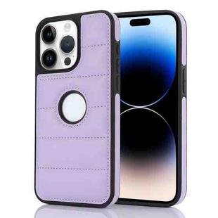 For iPhone 14 Pro Piano Key Hollow Cutout PU Phone Case(Light Purple)