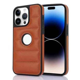For iPhone 14 Pro Piano Key Hollow Cutout PU Phone Case(Brown)