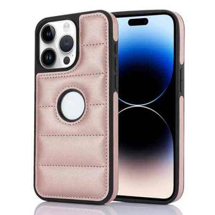 For iPhone 14 Pro Piano Key Hollow Cutout PU Phone Case(Rose Gold)