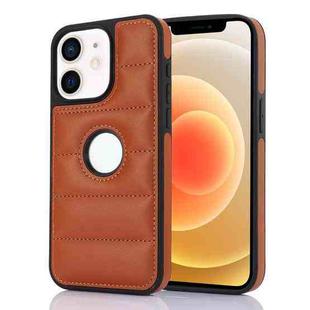 For iPhone 12 / 12 Pro Piano Key Hollow Cutout PU Phone Case(Brown)