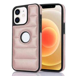 For iPhone 12 / 12 Pro Piano Key Hollow Cutout PU Phone Case(Rose Gold)