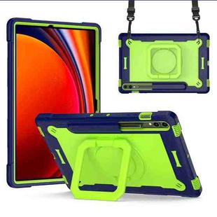 For Samsung Galaxy Tab S9 FE+ / S9+ Handle Robot Silicone Hybrid PC Tablet Case(Navy Yellow Green)