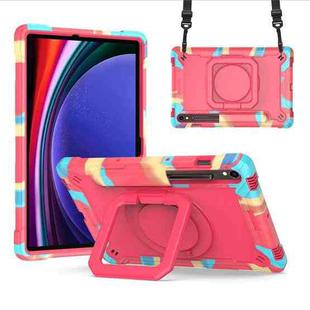 For Samsung Galaxy Tab S9 FE / S9 Handle Robot Silicone Hybrid PC Tablet Case(Camouflage Rose Red)