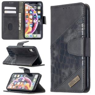For iPhone XR Matching Color Crocodile Texture Horizontal Flip PU Leather Case with Wallet & Holder & Card Slots(Black)