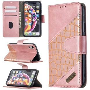 For iPhone XR Matching Color Crocodile Texture Horizontal Flip PU Leather Case with Wallet & Holder & Card Slots(Rose Gold)