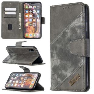 For iPhone XS Max Matching Color Crocodile Texture Horizontal Flip PU Leather Case with Wallet & Holder & Card Slots(Grey)