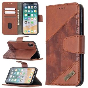 For iPhone X / XS Matching Color Crocodile Texture Horizontal Flip PU Leather Case with Wallet & Holder & Card Slots(Brown)