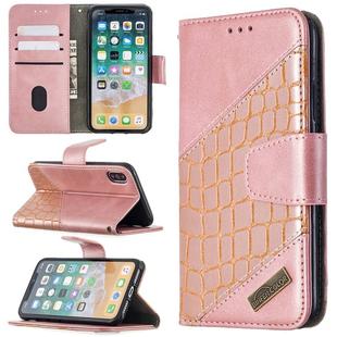 For iPhone X / XS Matching Color Crocodile Texture Horizontal Flip PU Leather Case with Wallet & Holder & Card Slots(Rose Gold)