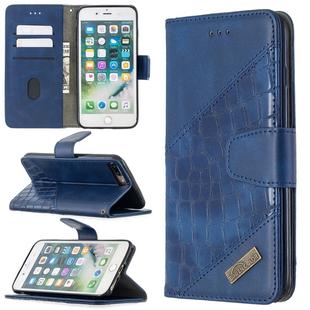 For iPhone 8 Plus Matching Color Crocodile Texture Horizontal Flip PU Leather Case with Wallet & Holder & Card Slots(Blue)