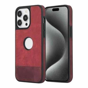 For iPhone 15 Pro Max Splicing Sewing Hollow Cutout PU Phone Case(Red)