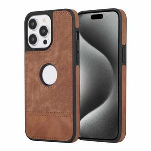 For iPhone 15 Pro Max Splicing Sewing Hollow Cutout PU Phone Case(Brown)