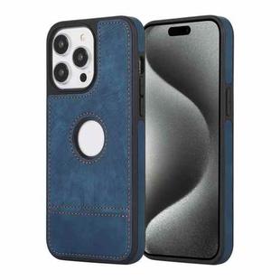 For iPhone 15 Pro Splicing Sewing Hollow Cutout PU Phone Case(Blue)