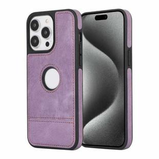 For iPhone 15 Pro Splicing Sewing Hollow Cutout PU Phone Case(Purple)