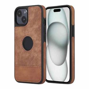 For iPhone 15 Plus Splicing Sewing Hollow Cutout PU Phone Case(Brown)