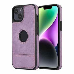 For iPhone 14 Plus Splicing Sewing Hollow Cutout PU Phone Case(Purple)