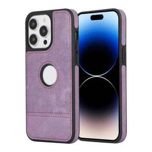 For iPhone 14 Pro Splicing Sewing Hollow Cutout PU Phone Case(Purple)