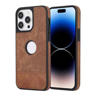 For iPhone 14 Pro Max Splicing Sewing Hollow Cutout PU Phone Case(Brown)