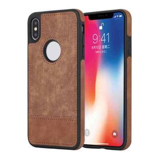 For iPhone X / XS Splicing Sewing Hollow Cutout PU Phone Case(Brown)