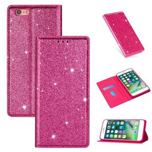 For iPhone 6 Plus Ultrathin Glitter Magnetic Horizontal Flip Leather Case with Holder & Card Slots(Rose Red)