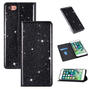 For iPhone 8 / 7 Ultrathin Glitter Magnetic Horizontal Flip Leather Case with Holder & Card Slots(Black)