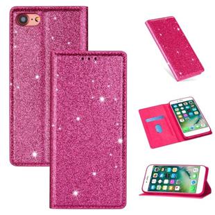 For iPhone 8 / 7 Ultrathin Glitter Magnetic Horizontal Flip Leather Case with Holder & Card Slots(Rose Red)