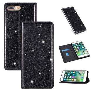 For iPhone 8 Plus / 7 Plus Ultrathin Glitter Magnetic Horizontal Flip Leather Case with Holder & Card Slots(Black)