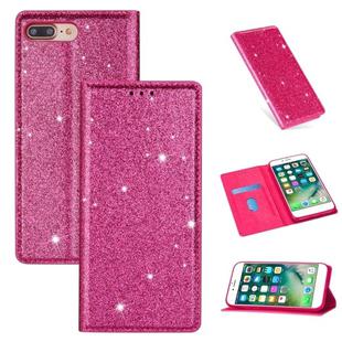 For iPhone 8 Plus / 7 Plus Ultrathin Glitter Magnetic Horizontal Flip Leather Case with Holder & Card Slots(Rose Red)