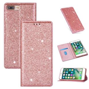 For iPhone 8 Plus / 7 Plus Ultrathin Glitter Magnetic Horizontal Flip Leather Case with Holder & Card Slots(Rose Gold)
