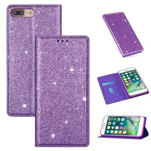 For iPhone 8 Plus / 7 Plus Ultrathin Glitter Magnetic Horizontal Flip Leather Case with Holder & Card Slots(Purple)