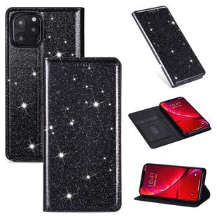 For iPhone 11 Pro Max Ultrathin Glitter Magnetic Horizontal Flip Leather Case with Holder & Card Slots(Black)