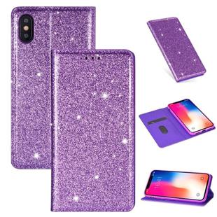 For iPhone X / XS Ultrathin Glitter Magnetic Horizontal Flip Leather Case with Holder & Card Slots(Purple)