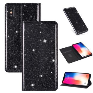 For iPhone XS Max Ultrathin Glitter Magnetic Horizontal Flip Leather Case with Holder & Card Slots(Black)
