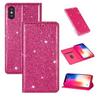 For iPhone XS Max Ultrathin Glitter Magnetic Horizontal Flip Leather Case with Holder & Card Slots(Rose Red)