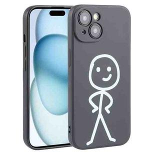 For iPhone 15 Stickman Pattern Liquid Silicone Phone Case(Black)