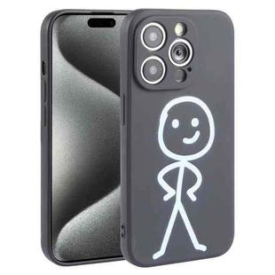 For iPhone 15 Pro Max Stickman Pattern Liquid Silicone Phone Case(Black)