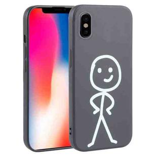 For iPhone XS / X Stickman Pattern Liquid Silicone Phone Case(Black)