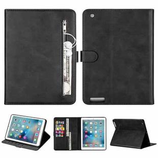 For iPad 1 / 2 / 3 / 4 Tablet Fashion Calf Texture Zipper Horizontal Flip Leather Case with Stand & Card Slots & Wallet & Wake-up / Sleep Function(Black)