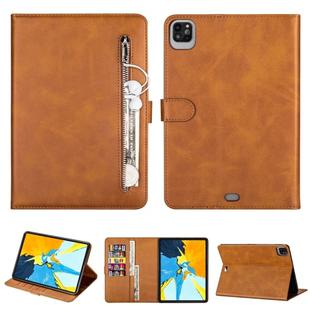 For iPad Pro 12.9(2020) / Pro 12.9(2018) Tablet Fashion Calf Texture Zipper Horizontal Flip Leather Tablet Case with Stand & Card Slots & Wallet & Wake-up / Sleep Function(Brown)
