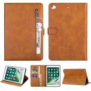 For iPad Mini 1 / 2 / 3 / 4 / 5 Tablet Fashion Calf Texture Zipper Horizontal Flip Leather Case with Stand & Card Slots & Wallet & Wake-up / Sleep Function(Brown)