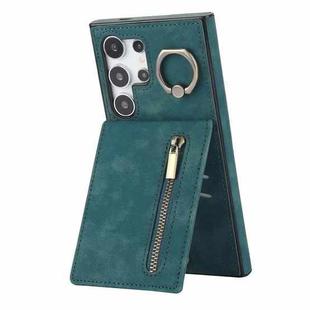 For Samsung Galaxy S24 Ultra 5G Retro Ring and Zipper RFID Card Slot Phone Case(Green)