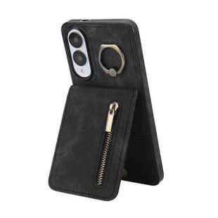 For Samsung Galaxy S25 Edge 5G Retro Ring and Zipper RFID Card Slot Phone Case(Black)
