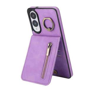 For Samsung Galaxy S25 Edge 5G Retro Ring and Zipper RFID Card Slot Phone Case(Purple)