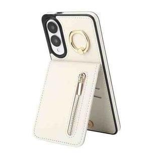 For Samsung Galaxy S25 Edge 5G Retro Ring and Zipper RFID Card Slot Phone Case(Beige)
