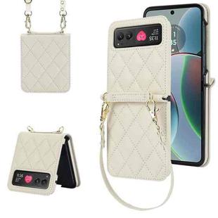 For Motorola Razr 40 Rhombic Texture Phone Case with Long & Short Lanyard(White)