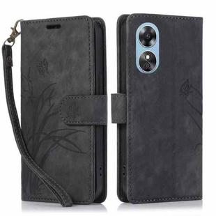For OPPO A17 / A17K Orchid Butterfly Embossed Leather Phone Case(Black)