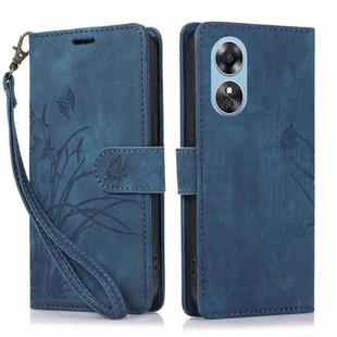For OPPO A17 / A17K Orchid Butterfly Embossed Leather Phone Case(Blue)