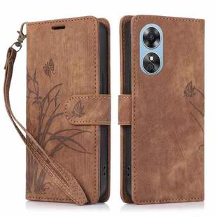 For OPPO A17 / A17K Orchid Butterfly Embossed Leather Phone Case(Brown)